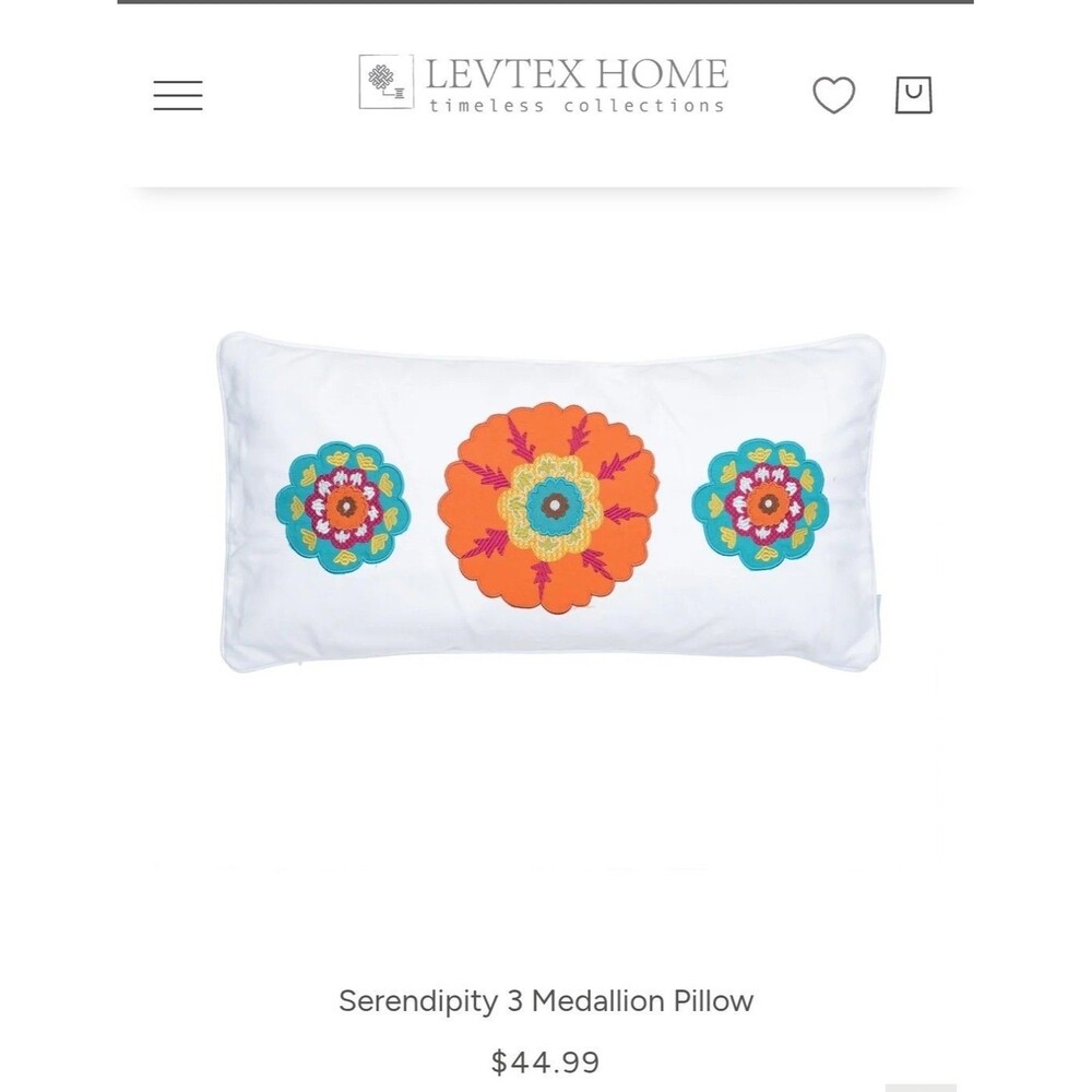 LEVTEX HOME Serendipity 3 Medallion Home Decor Pillow 24 X 12 Embroidery Flower